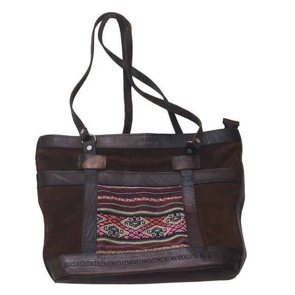 Vintage Handbags - Vintage Suede leather boho hippie southwestern medium shoulder bag purse
